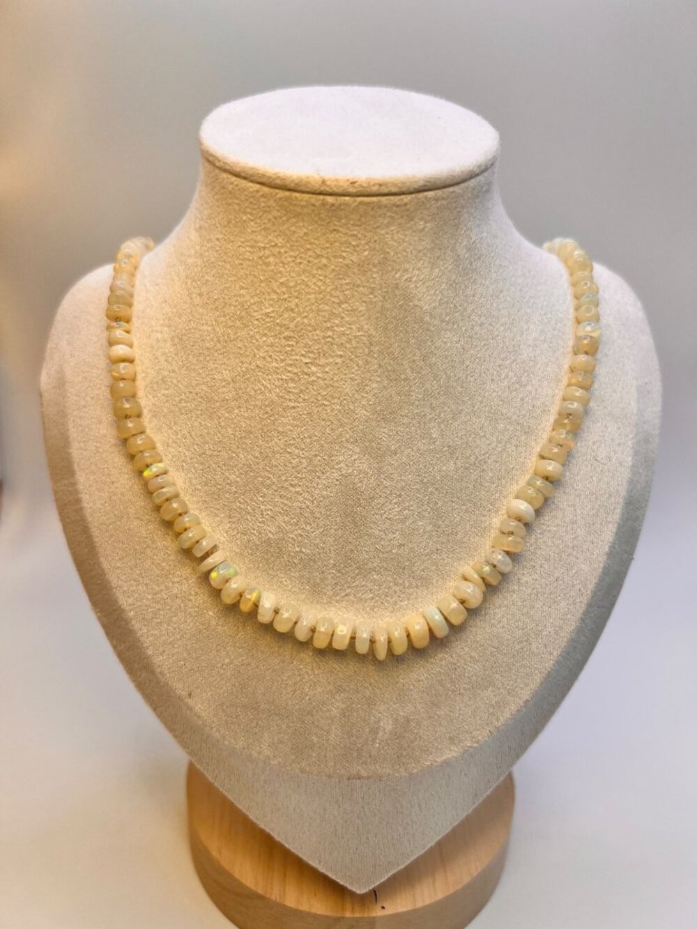 Handmade Natural Ethiopian Welo Opal Knotted Necklace 16 in